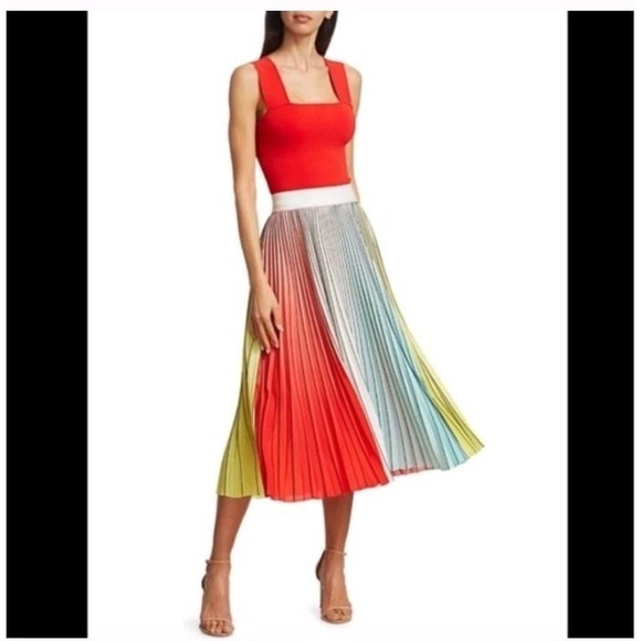 Alice + Olivia Arden Midi Skirt Women's 0 Pleated Ombre Multi-color Dopamine - Picture 4 of 5